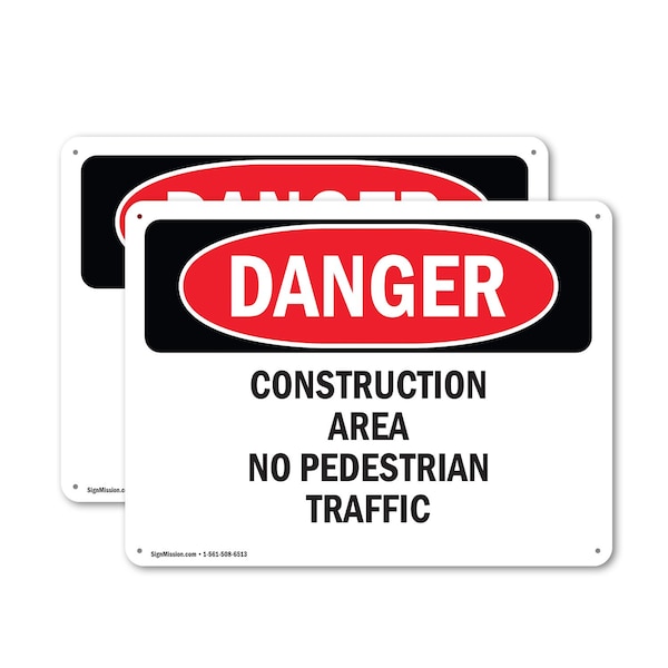 Signmission Construction Area No Pedestrian Traffic Danger Sign, Plastic, 10in W x 7in L, 2PK OS-2PACK-DS-P-710-L-1982 - main